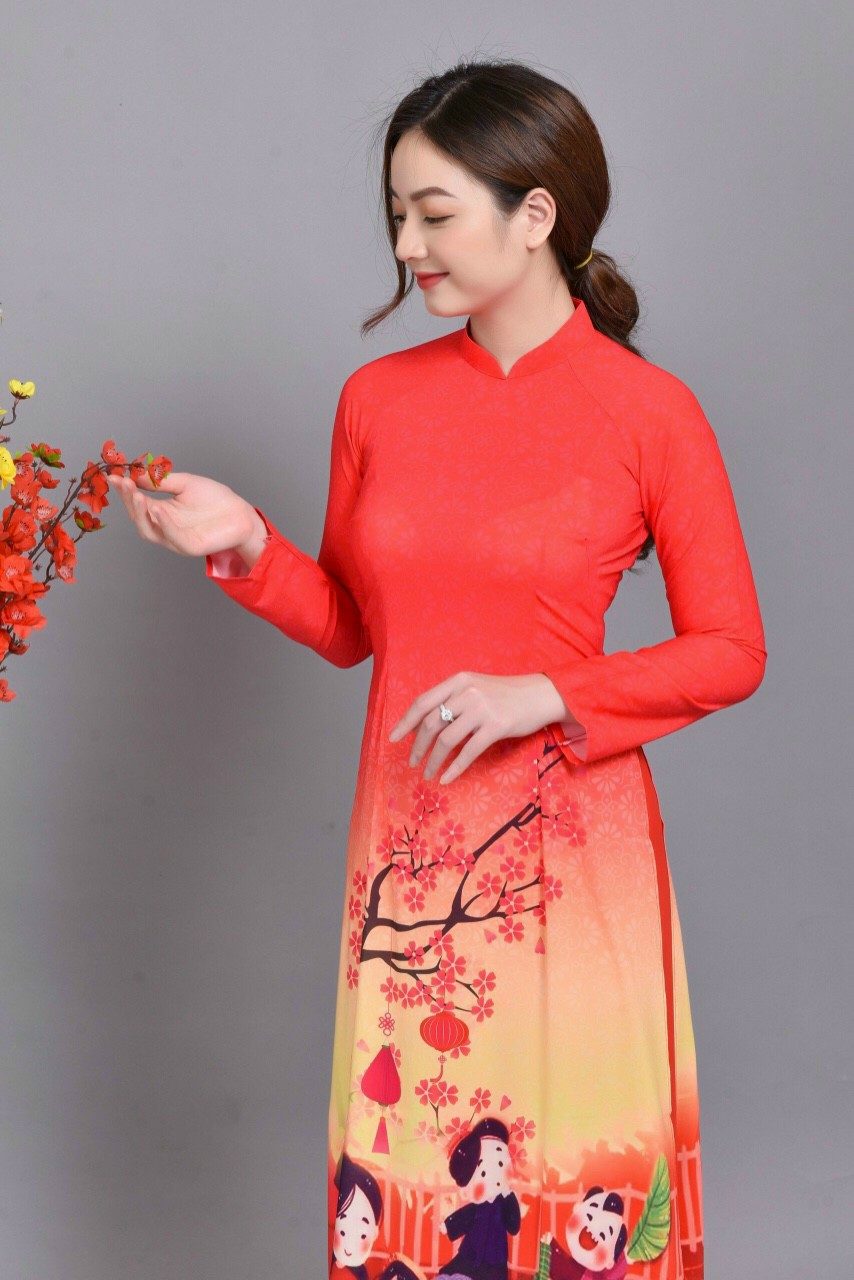 Set Áo Dài Truyền Thống Họa Tiết Tế - AV359